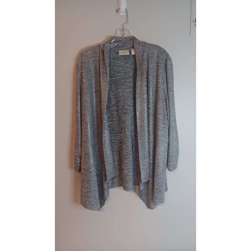 Chicos Silver Metallic Cardigan Sweater Sz 3 Womens Large Open Front